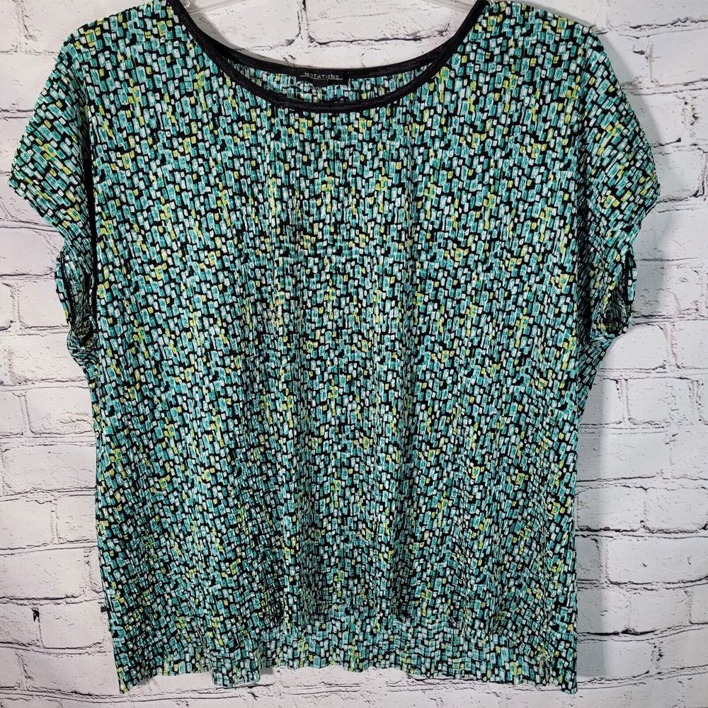 Notations Woman's Size 2X‎  Short Sleeve Round Neck Shirt  Blue & Black -